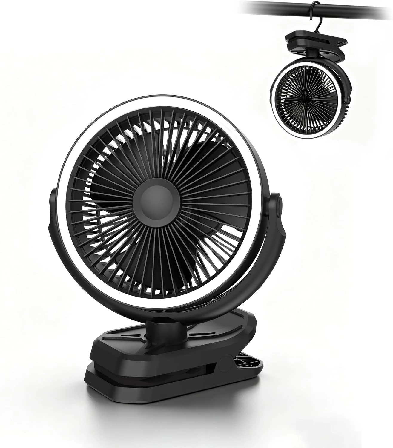 Clip On Fan 16000mAh: Portable Rechargeable Clamp Fan For Stroller Bed Camping Tent Golf Cart - Quiet Battery Operated With 3