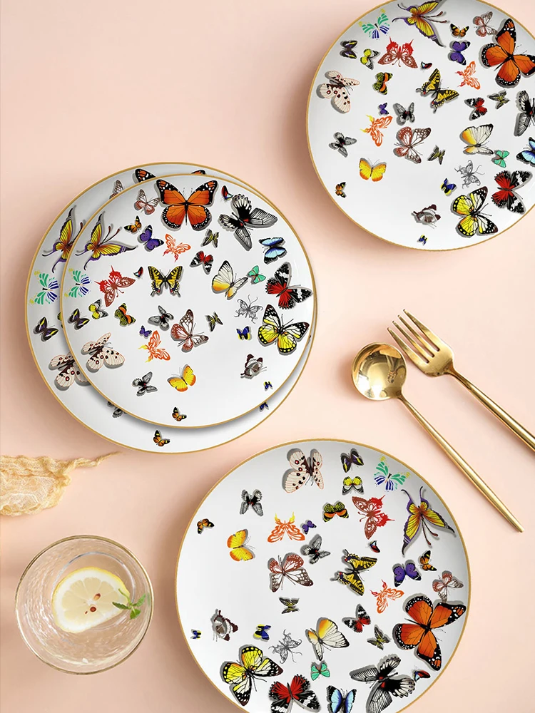 

Creative Hand-painted Butterfly Bone Porcelain Plate Personalized Snack Plate Western Steak Pasta Plate Household Fruit Cake Pla