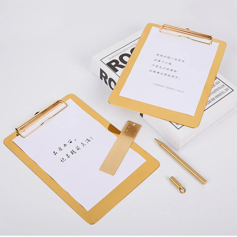 Writing Stainless Home Holder Organizer Pad Memo Office Gold Paper Board Golden File for Clipboard Steel