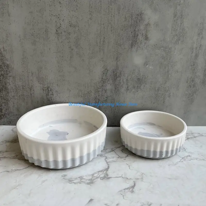 E56A 3D Handmade Stripe Flower Pot Silicone Mold Ceramic Cement Clay Mold for DIY