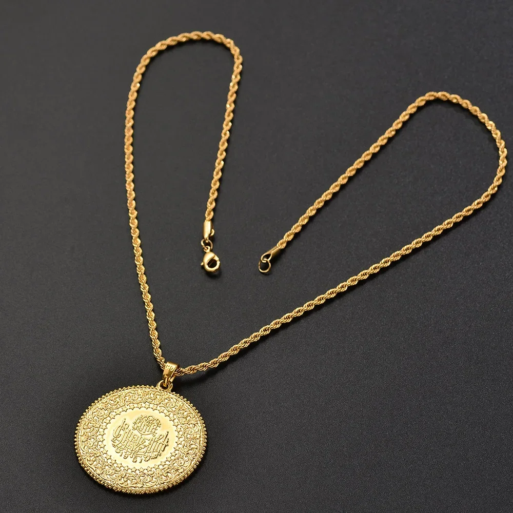 Three Size Muslim Islam Turkey Ataturk Pendant Allah Arab Necklaces for Women Gold Color Turkish Coins Jewelry Ethnic Gifts