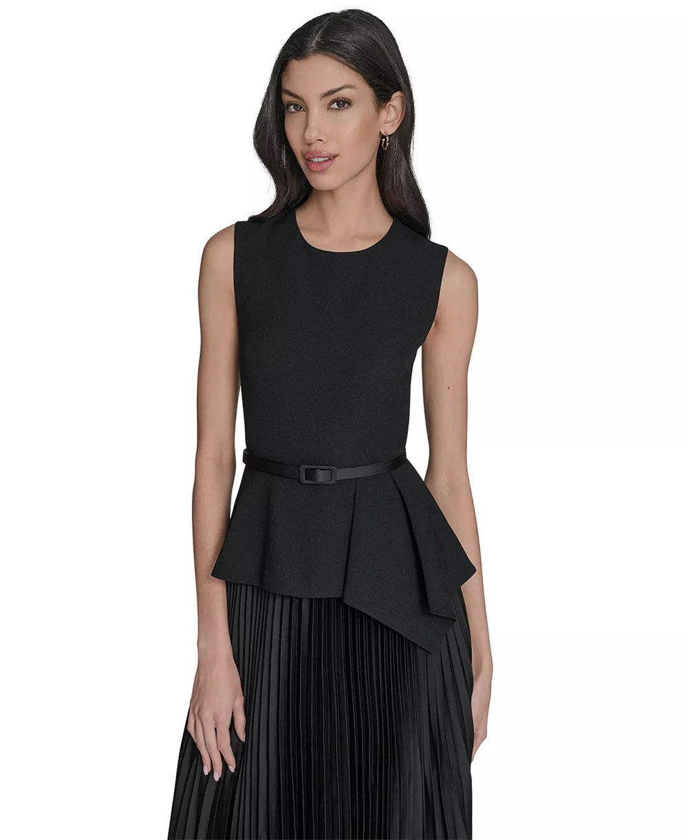 فساتين سهرة نسائية فاخرة 2025 رقبة مستديرة بدون أكمام على شكل حرف a فستان حزام مطوي فساتين حفلات للحفلات الرسمية رداء حفلات #3