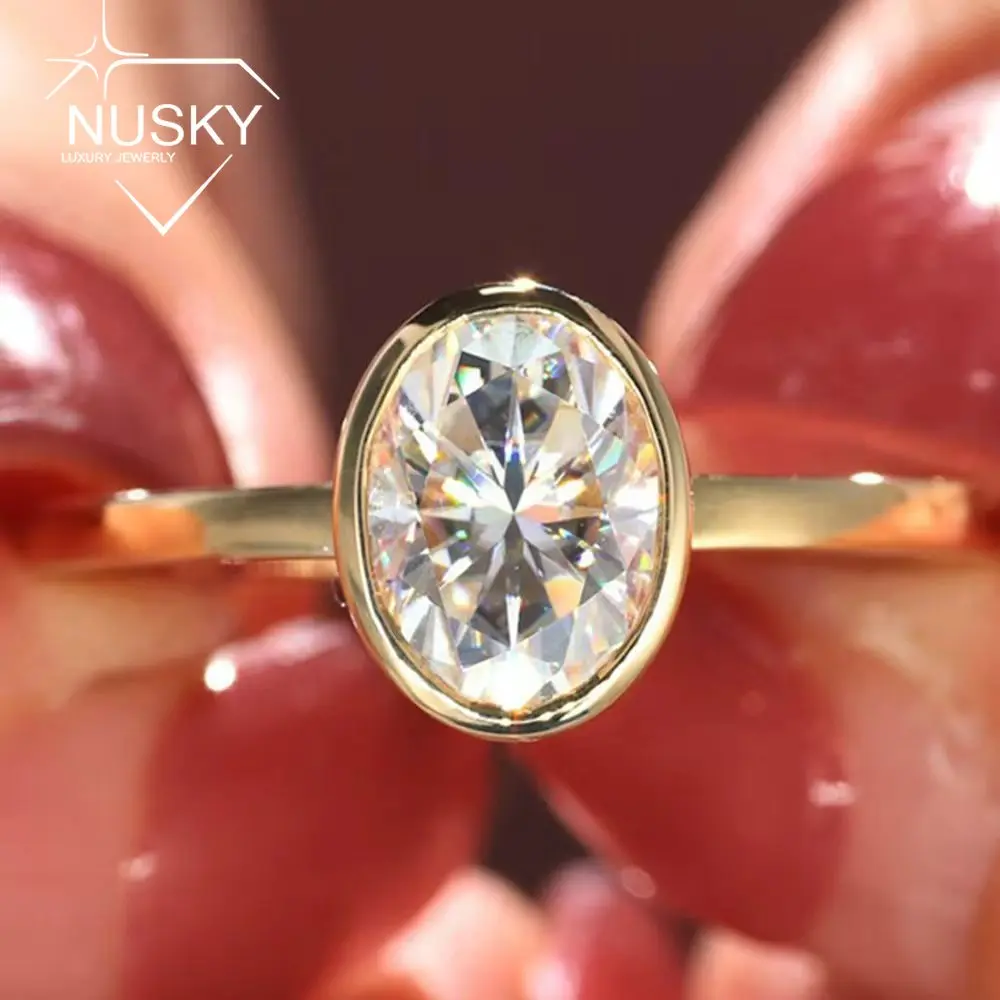 2CT Oval Cut Moissanite Ring for Women Men Bezel Set Sparkling Lab Diamond S925 Silver 18K Gold Plated Wedding Band Jewelry Gift
