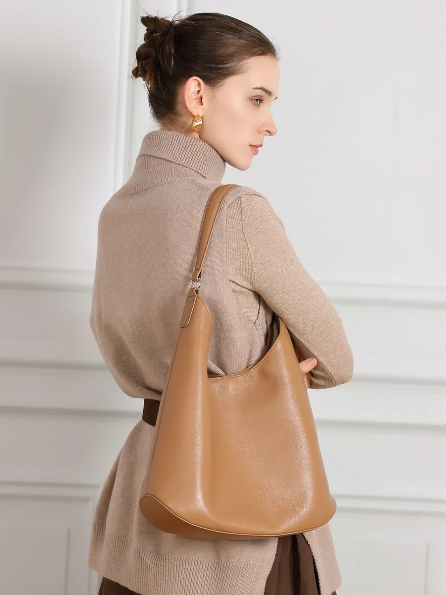 

Женская сумка на одно плечо под мышками в ленивом стиле, простая повседневная сумка-тоут из натуральной кожи, вместительная дорожная сумка-ведро