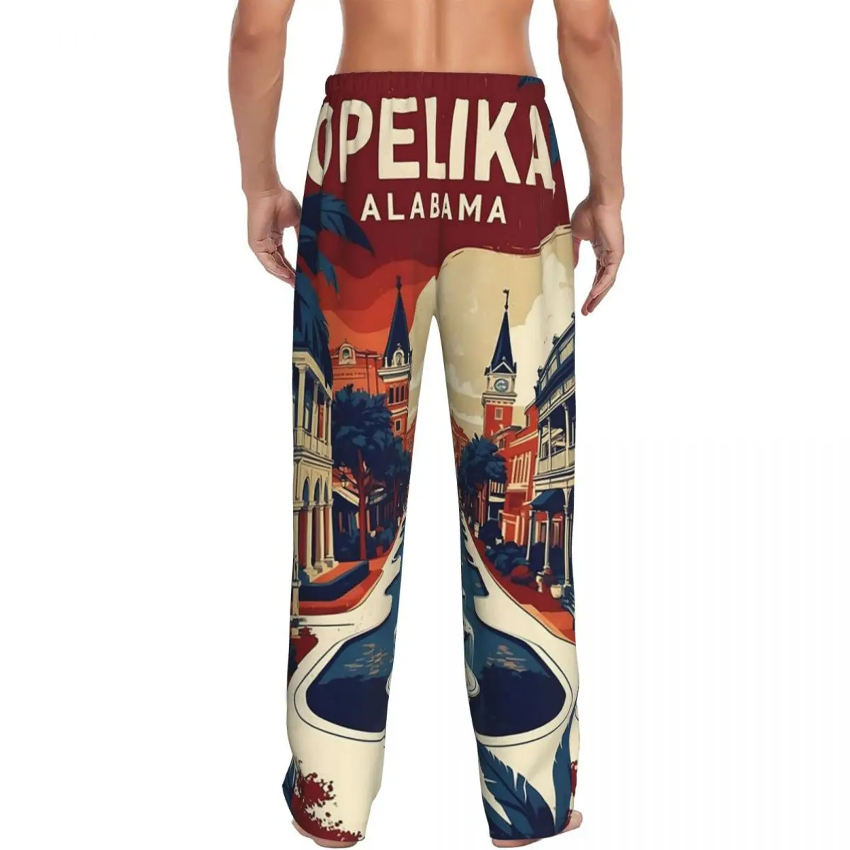 Custom Opelika Alabama 1950s USA Vintage Travel Tourism Pajama Pants Men Sleepwear Sleep Lounge Bottoms with Pockets
