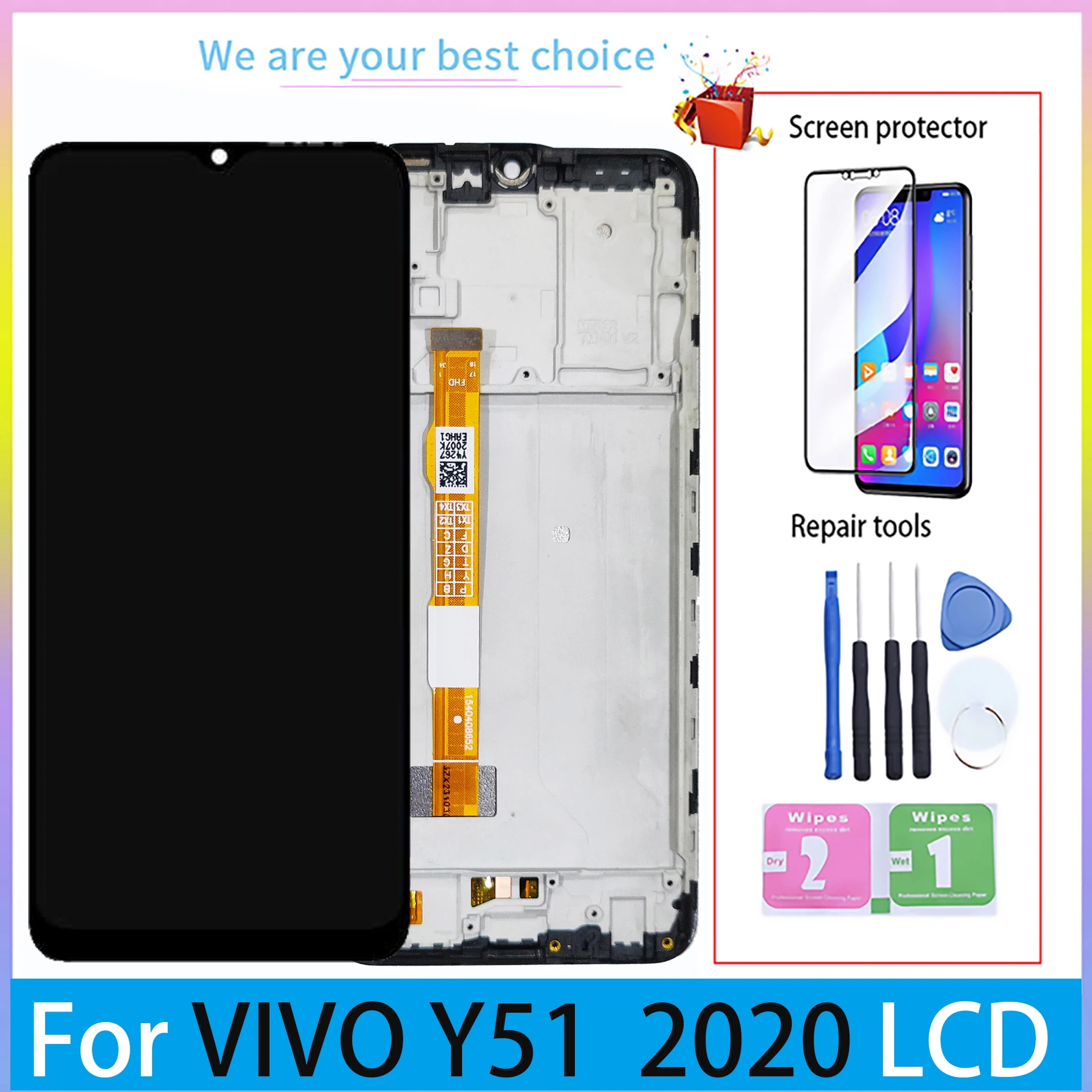 ЖК-дисплей 6,58 дюйма для VIVO Y51 2020 с рамкой, сенсорный экран, панель V2030, запасные части