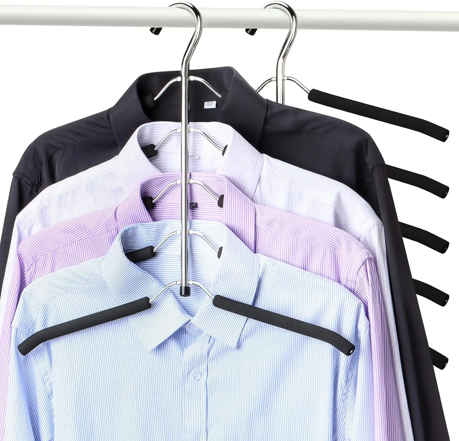 

Space Saving Hangers 2-Pack, 5-Layer Swing Arm Non-Slip Padded Coat Hanger Heavy Duty Stainless Steel Closet Organizer