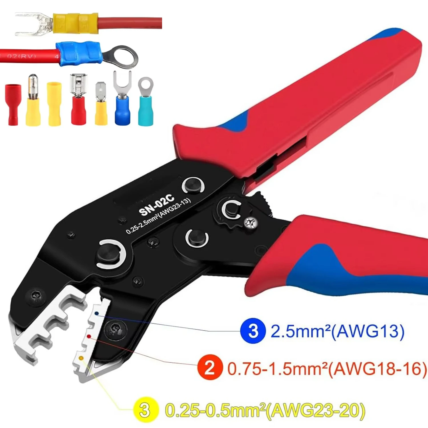 SN-02C Pre-Insulated Terminal Crimpers Hand Crimping Tool and 280pcs Cable Lugs Assortment Kit Insulated Wire Crimp Set