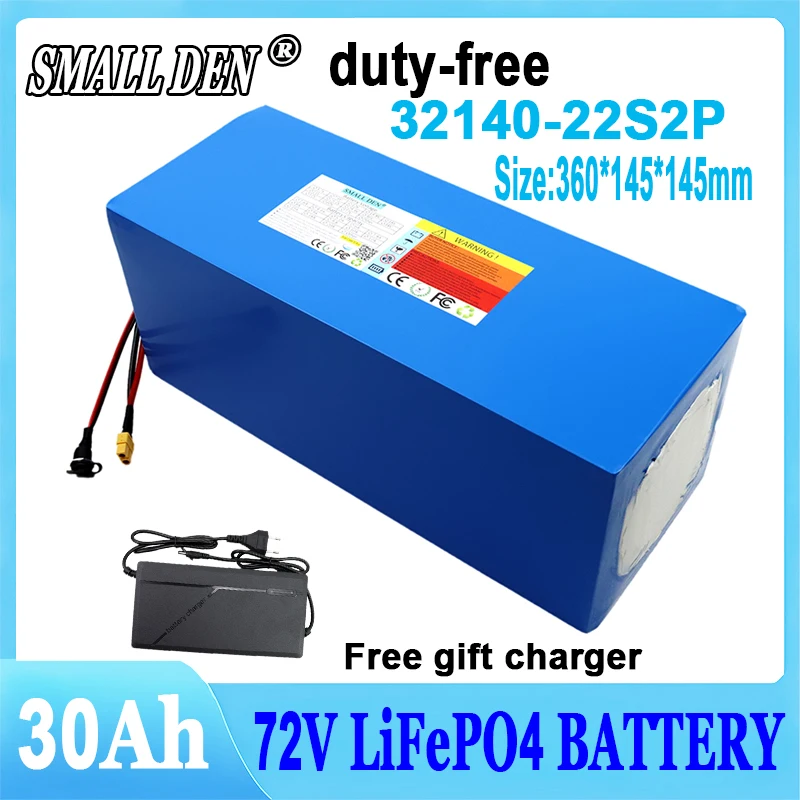 New 32140 22S2P 72V 30Ah Lithium Iron Phosphate Rechargeable Battery Built in 50A BMS 3600W Motor Large Capacity+5A Charger