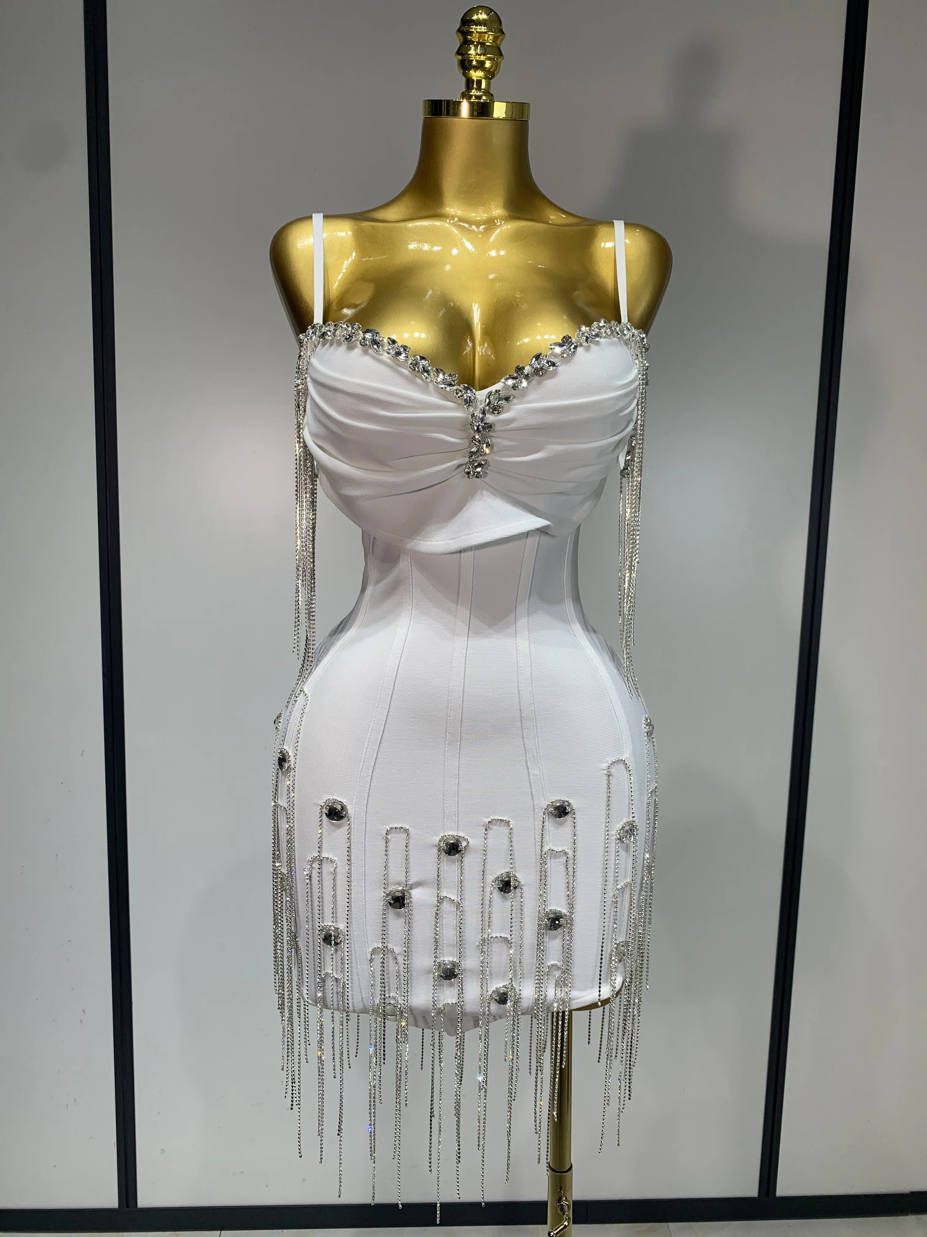 Gucci Women Sexy Backless Spaghetti Strap Bodycon Sleeveless Bandage Dress