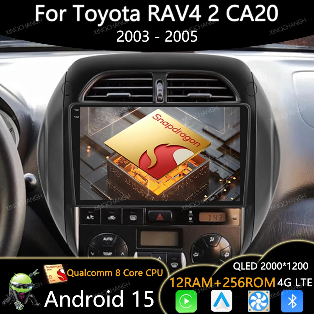 أندرويد 15 راديو السيارة لتويوتا RAV4 2 CA20 CA20W XA20 2003 - 2005 BT رئيس وحدة Carplay السيارات كوالكوم مشغل فيديو الوسائط المتعددة