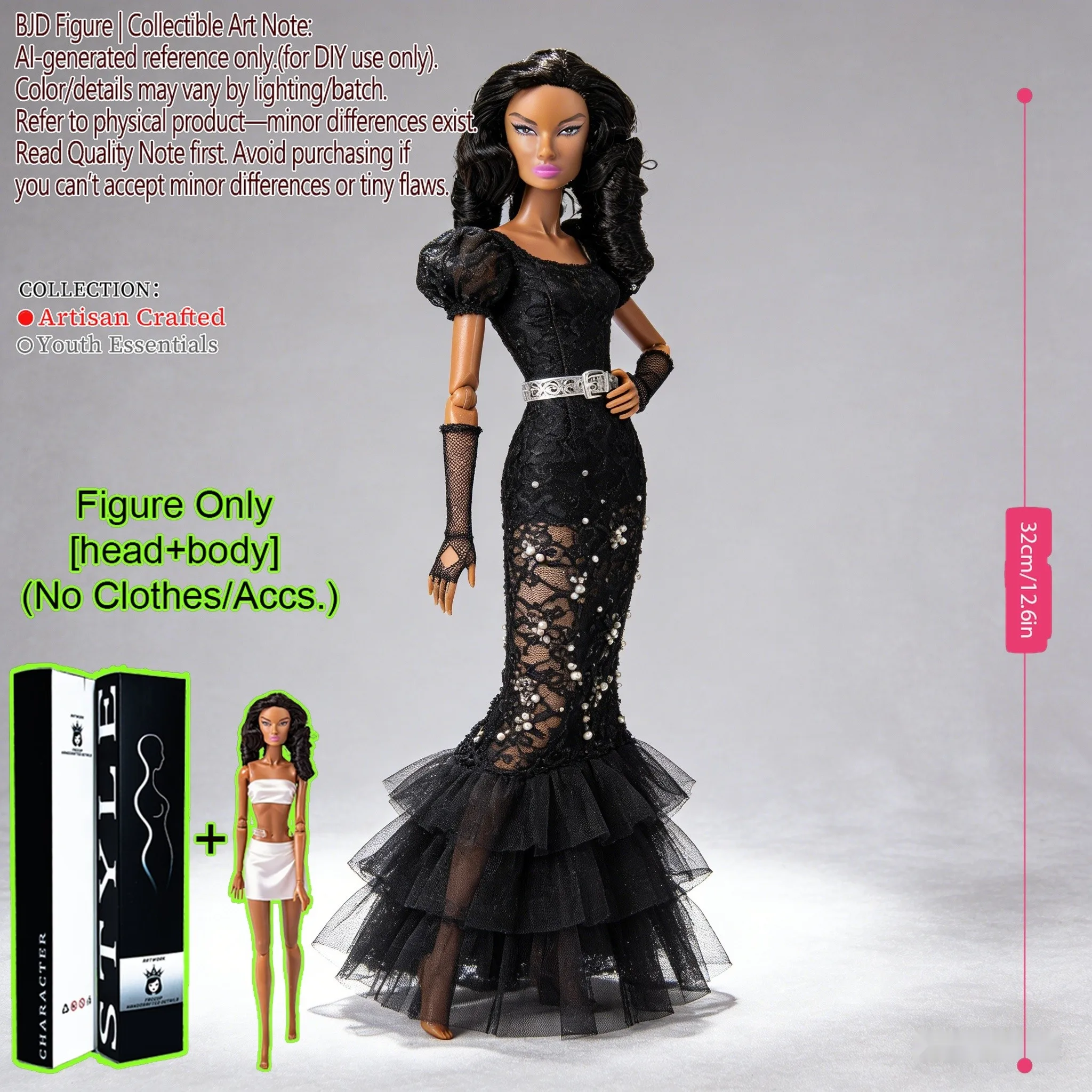 12.6in 1/6 Scale 12-Joint Posable BJD/MJD Doll - Exquisite Facial Features, Desktop Ornament, Holiday Gift (No Clothes)