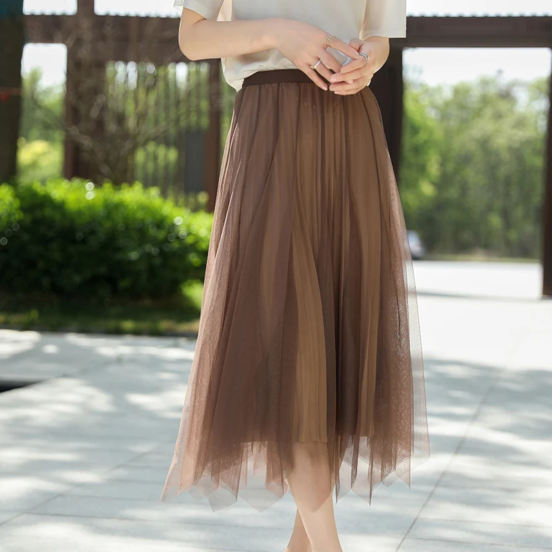 الشاش التنانير تنورة للسيدات الربيع والخريف 2025 جديد الراقية الشاش تنورة رقيق ألف تنورة غير النظامية تنورة طويلة رقيقة امرأة #2