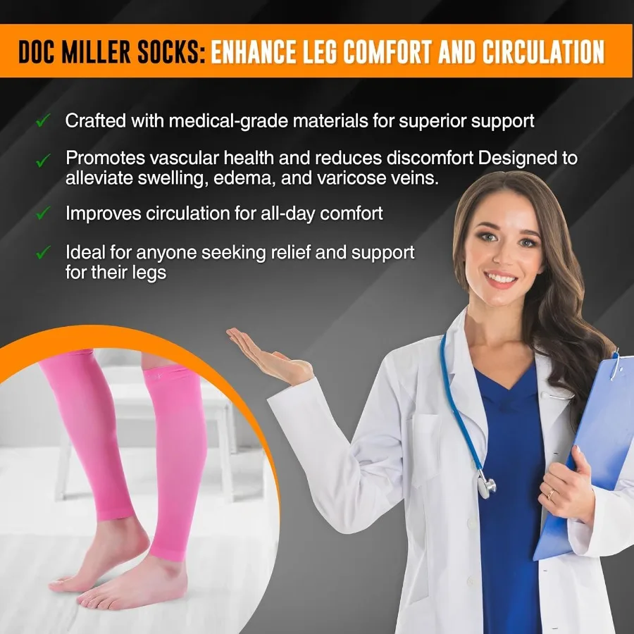 Manga de compressão para panturrilha, para homens e mulheres, grau médico premium, 15-20 mmHg, suporte graduado, ideal para corrida, treinamento de longa distância