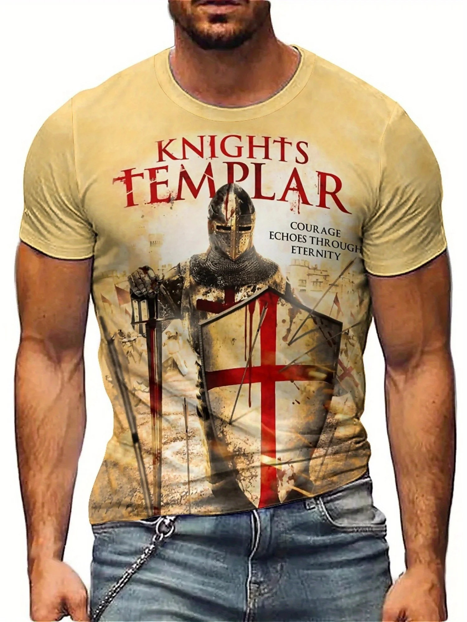 

Knights Templar 3D Print Men'S T-Shirt - Soft, Comfortable Polyester Fabric, Short Sleeve, Crew Neck, Geometric Pattern,