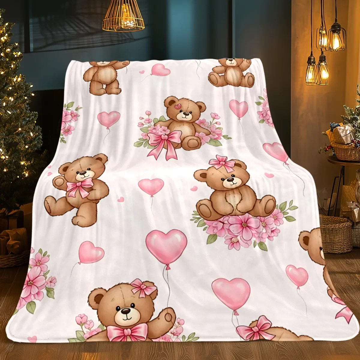 A Heart-shaped Teddy Bear, Suitable for Sofa, Bedroom, Living Room, Bed, Couch, Chair, Soft and Warm Blanket- Lightweight Flanne