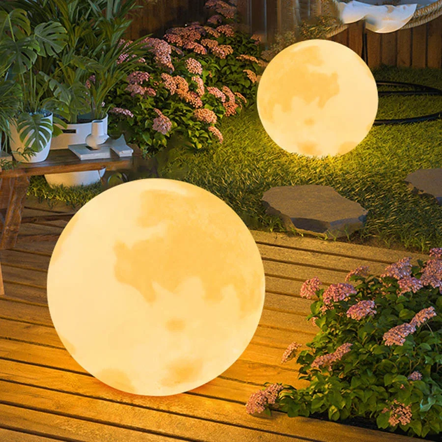 

1PC Outdoor Led Moon Lamp IP65 Waterproof Garden Lawn Light PE Villa Patio Glowing Globe Ball Lamp Pathway Moon Landscape Light