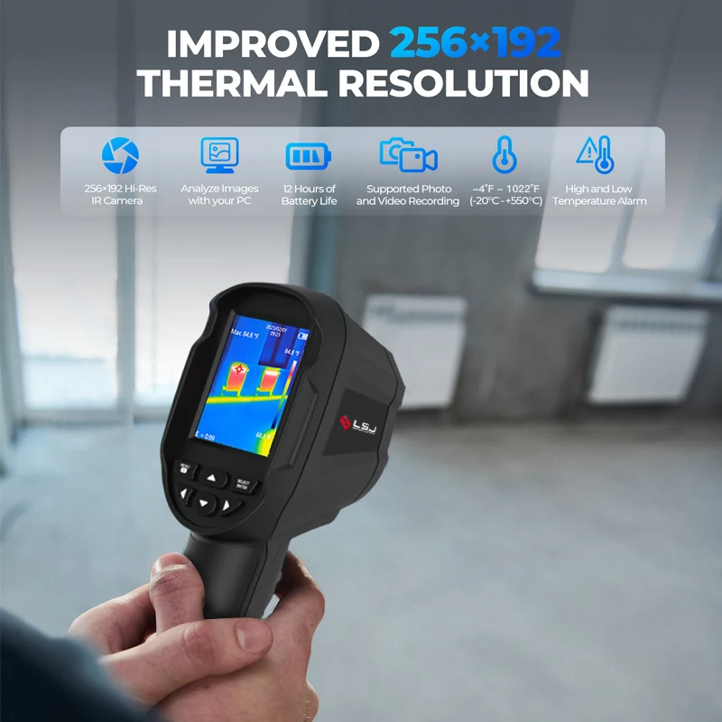 High Resolution Handheld Thermal Imaging Infra red Cam era with PVC Case, Water Leak Detect, Car, Building, Solar Panel, 256*192