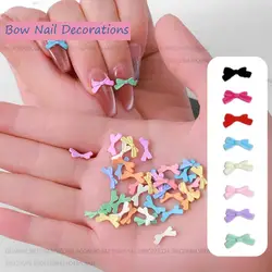 50PCS Mini Macaron Colored Bows Nail Art Charms Minimalist Line Tie Resin Nail Decorations for Handmade DIY Nails Accessories