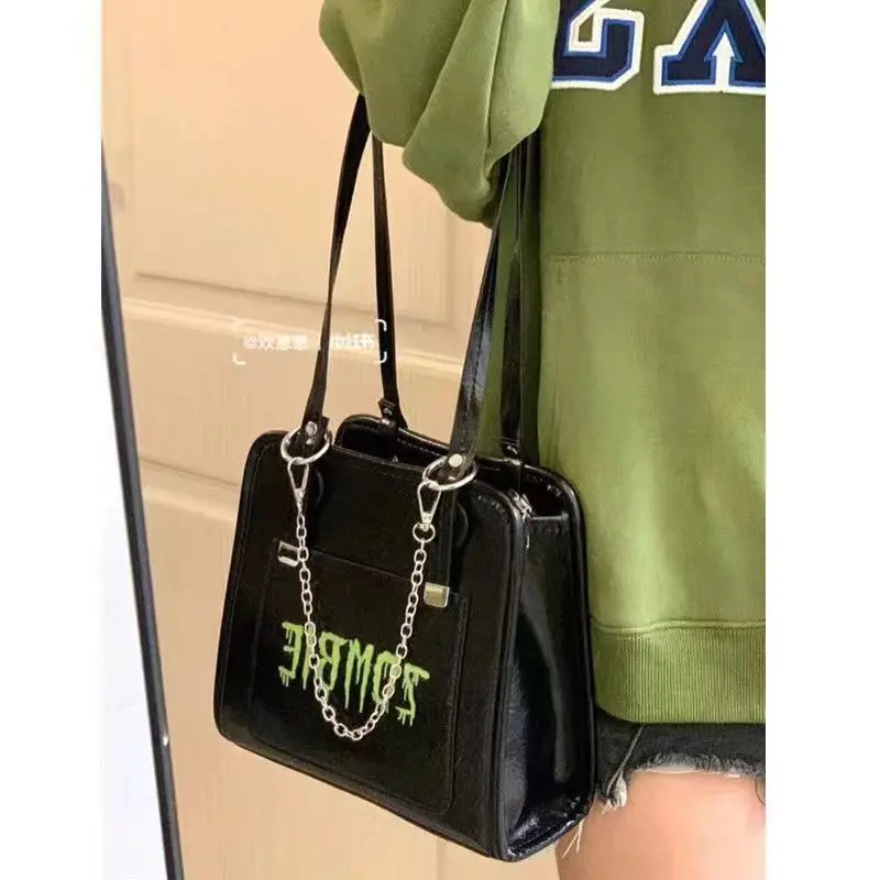 JIAERDI Hot Girls Black Shoulder Bags Women Vintage Letter Chain Chic Large Capacity Tote Bag Female Retro Y2k Handbag Aesthetic