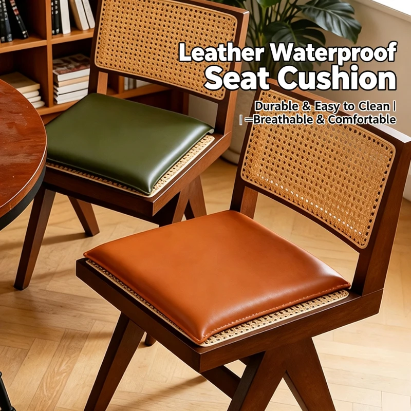 Non Slip Square Seat Cushion, Waterproof Leather Stool Top Pad for Office Chair Seat Mat,Detachable and Washable Zipper Design