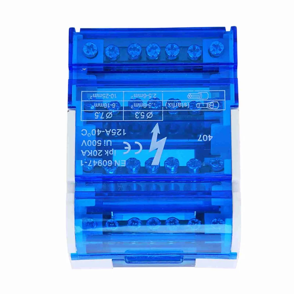 

407 Terminal Distribution Box 4 in 24 Out 125A/500V Din Rail Terminal Block Distribution Box Blue 4-Level