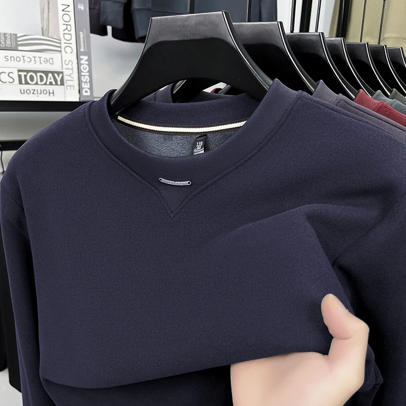 

Luxury Man Brand Long Sleeves Hoodie Autumn Winter New Round Neck Thicken Fleece-Lined Warm Soft-Touch Pullover Leisure MensTops