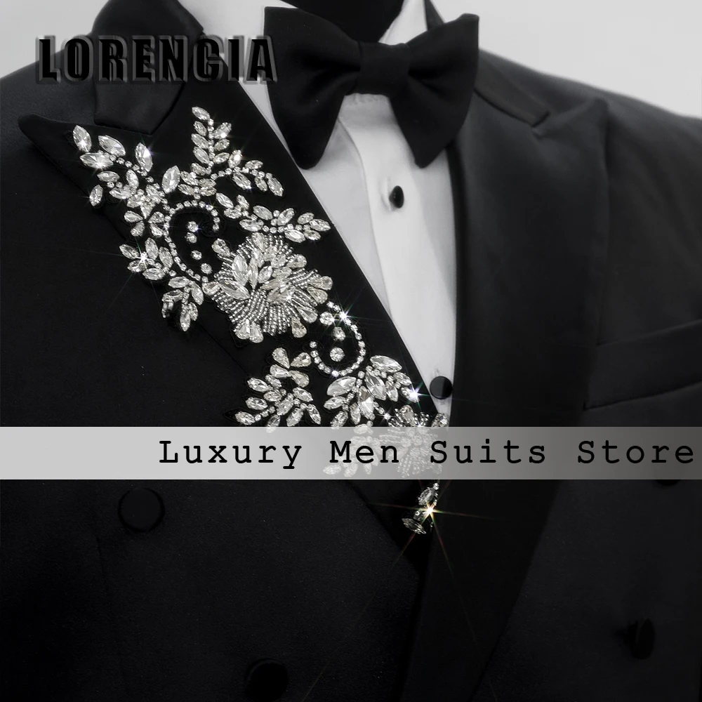 Leisure Double Breasted Male Suits 2 Pieces Crystal Wedding Tuxedos Groom Outfits Customized Blazer Pants costume homme luxe