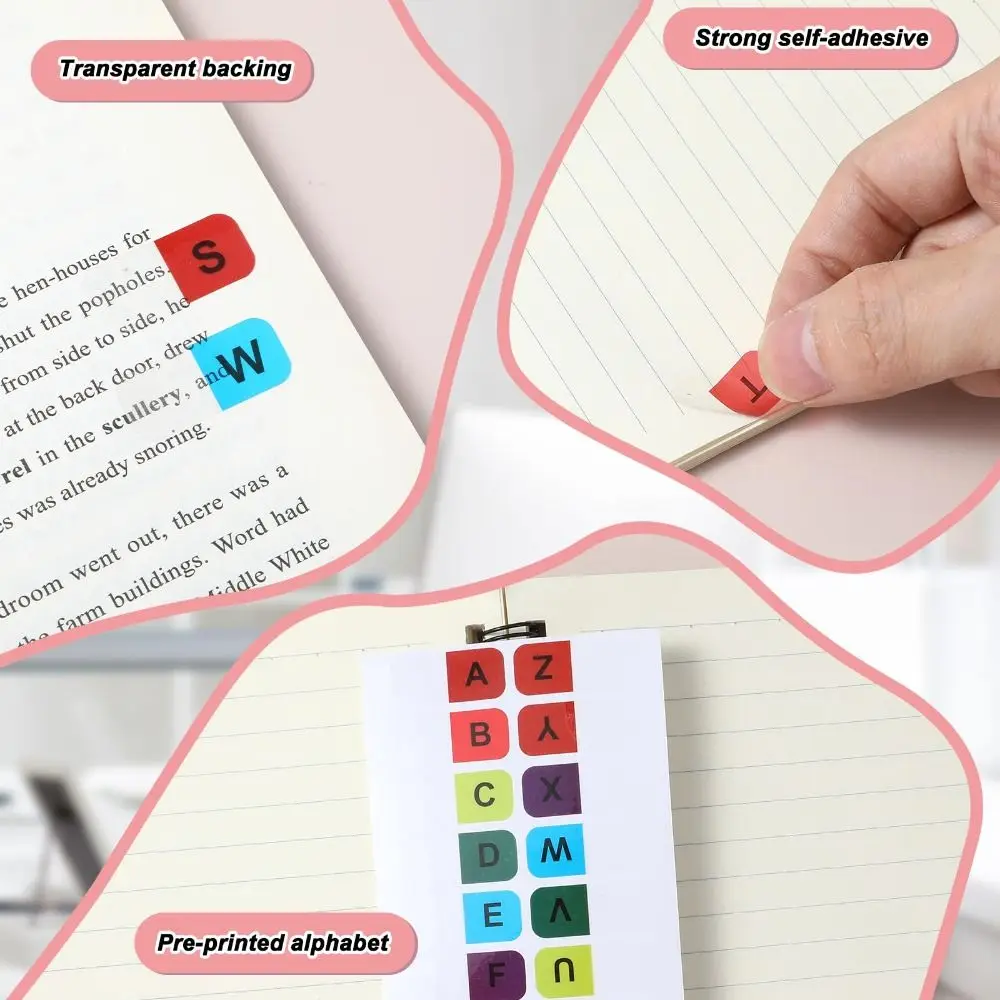 Colorful Alphabet Index Label Stickers Small Strips Study Alphabet Page Markers Waterproof Organizer Self-Adhesive Index Tabs