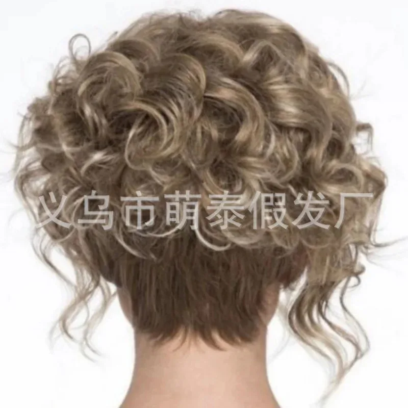 2025 12 تأثيري 2020 موضة جديدة النمط الأوروبي والأمريكي المرأة شعر مستعار ذهبي رقيق قصير مجعد الشعر المستعار Ros #1
