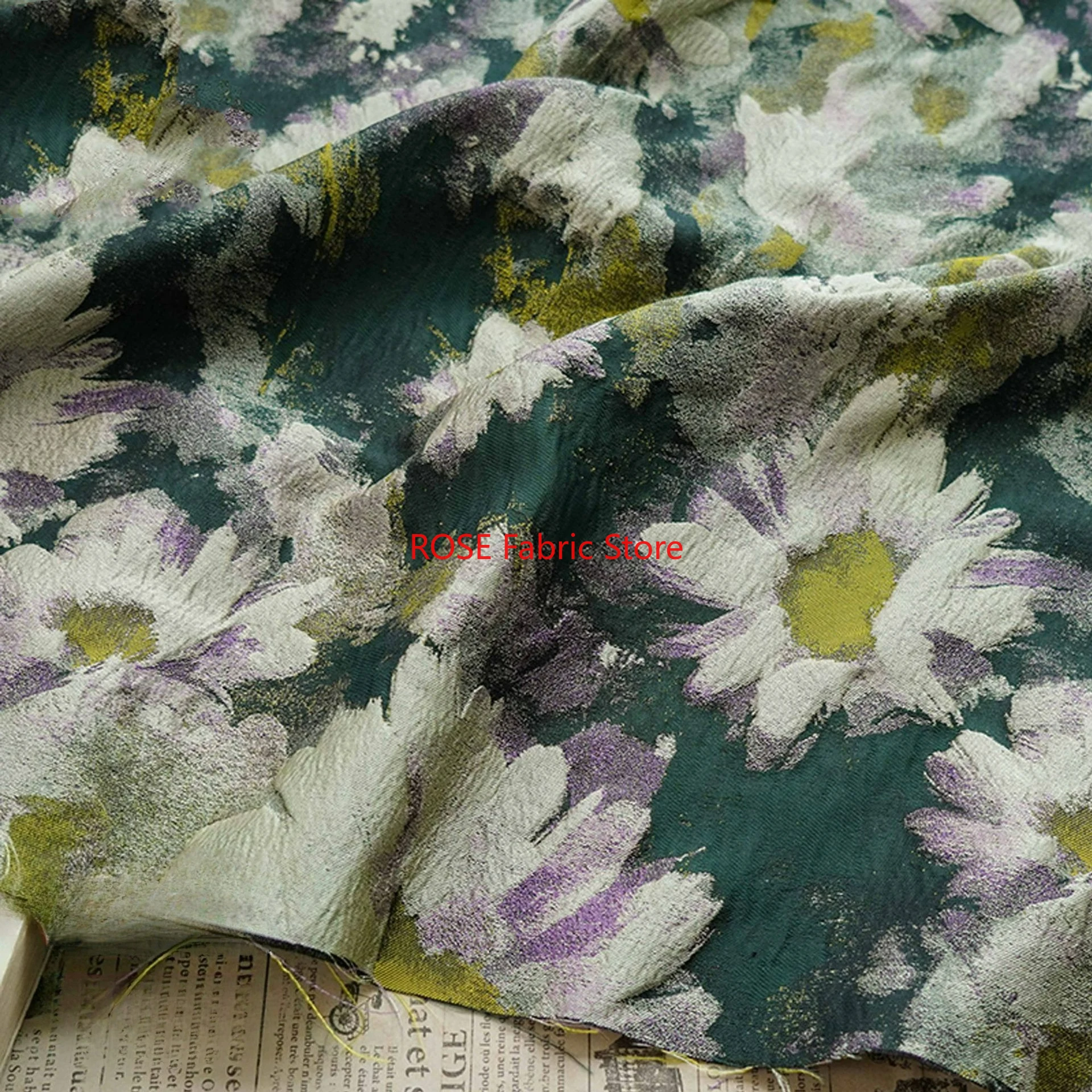 1 Meter Oil Painting Style Flower Yarn Dyed Jacquard Fabric Retro Dress Vest Jacket Suitcase Decorative Sewing Cloth