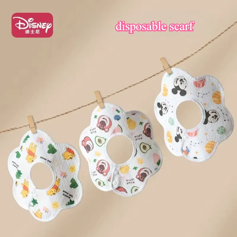 Disney 20 Cute Disposable Petal Bibs for Cartoon Baby Cotton Waterproof Bibs for Breastfeeding Eating and Drooling Scarves