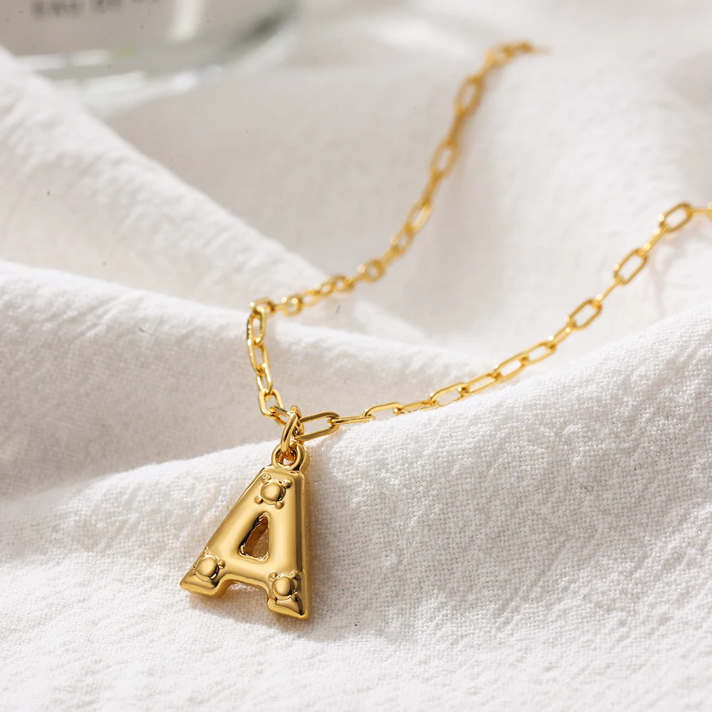 

Exquisite Mini Bubble Initial Letter Pendant Necklaces Gold Color Initial Alphabet Stainless Steel Link Chain Necklace Jewelry