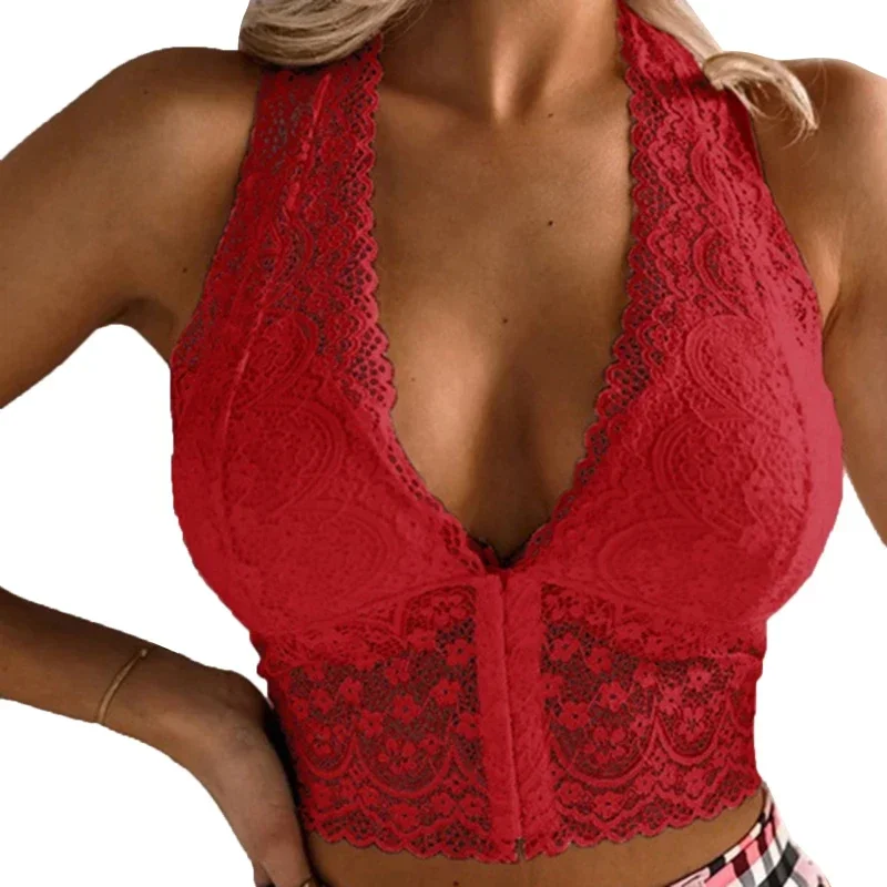 女性のためのセクシーな花柄レースブラ,快適な下着,腕立て伏せ,柔らかい無地,レースのフロントバックル,新しいコレクション