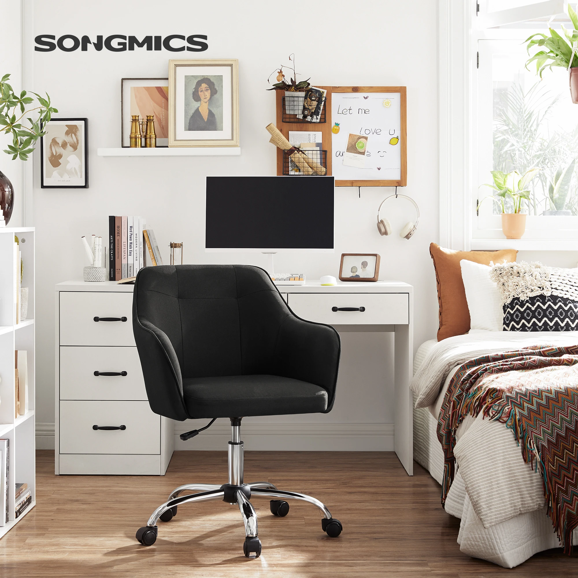 SONGMICS Homeoffice Stuhl, 2er Set, Drehstuhl, Schreibtischstuhl, höhenverstellbar, bis 110 kg belastbar, atmungsaktiver Stoff