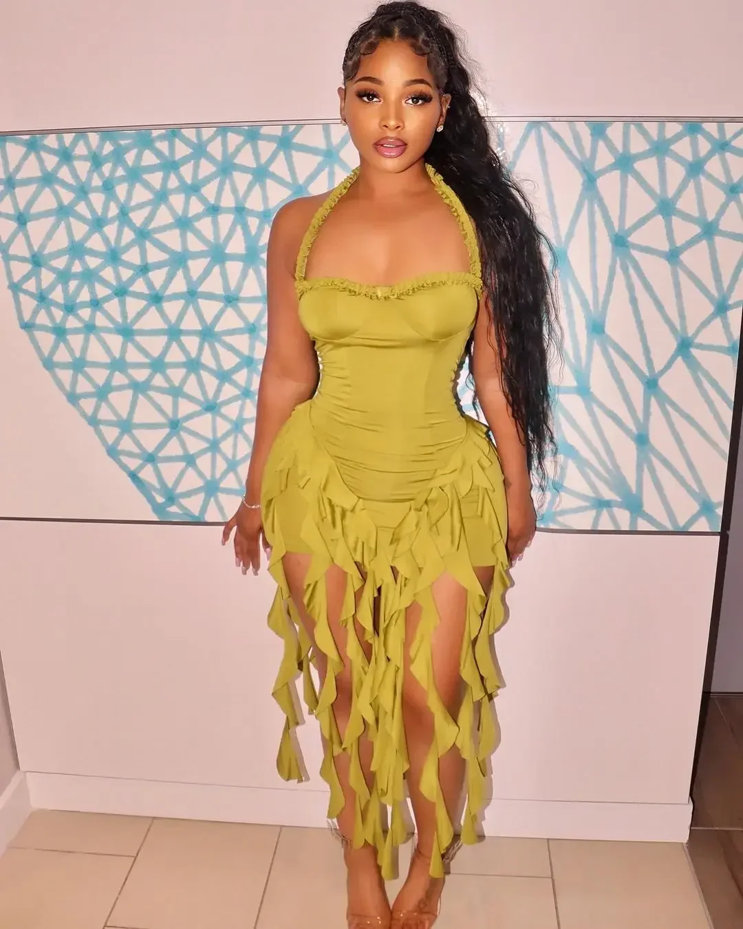 

Fashionable Mermaid Ruffled Fringe Black Girl Birthday Party Evening Dress Sexy Tight Corset Cocktail Party Dress Custom