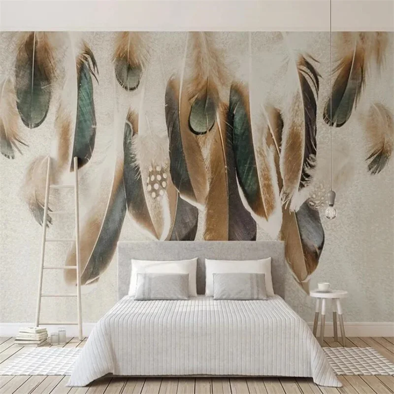 

Customized wallpaper 3D mural Nordic small fresh and beautiful watercolor background wall feather living room bedroom decoration