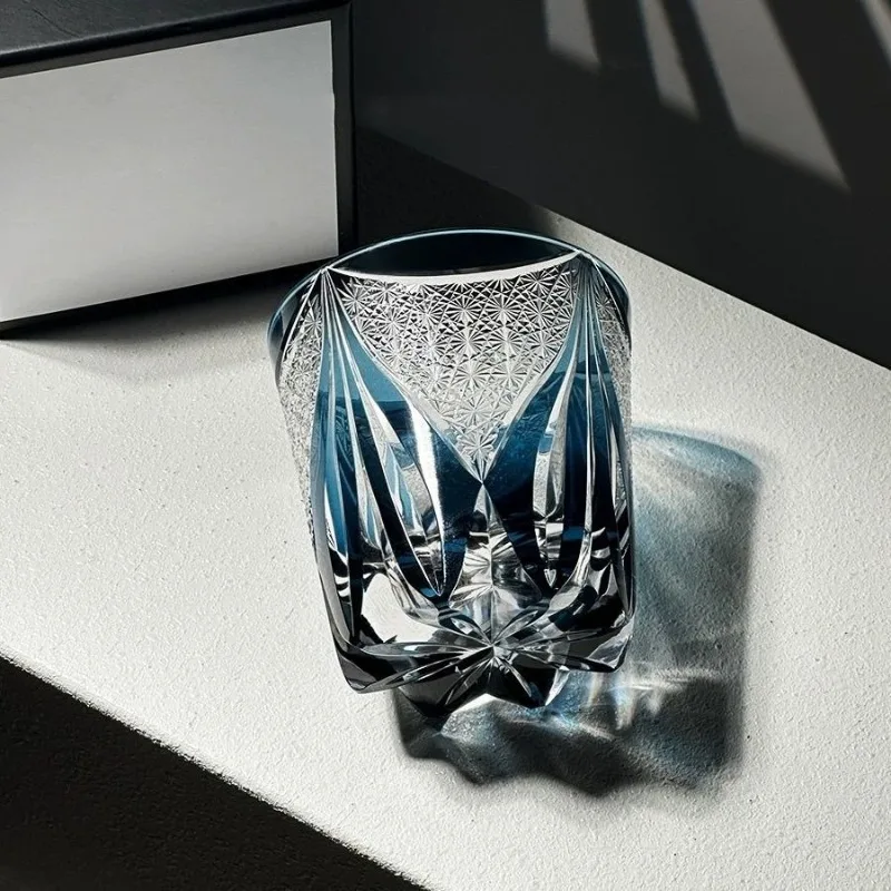 Sanctuary blue ice crystal glass wine glass high value engraved glass high value