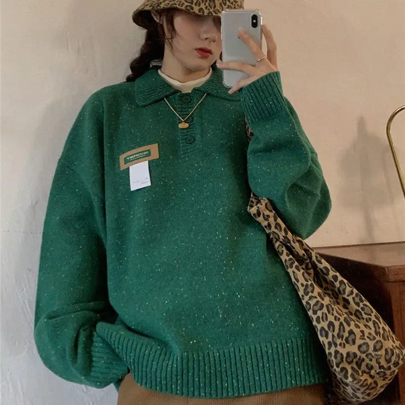 

The same top, retro vintage representative colorful dot yarn loose version college polo shirt sweater women clothing y2k tops