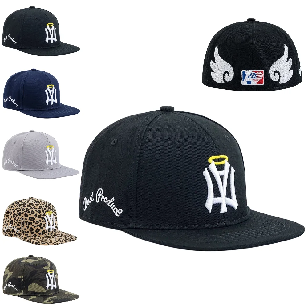 New Unisex Fitted Flat Bill Cap Snapback Hat NA Letter Wing Embroidery Cap Casual Outdoor Trend Baseball Cap