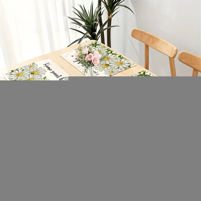 2pcs Spring Placemats, 30x40cm White Daisy Table Pad Home Sweet Home Table Mat Bloom With Grace Table Decor For Party Kitchen