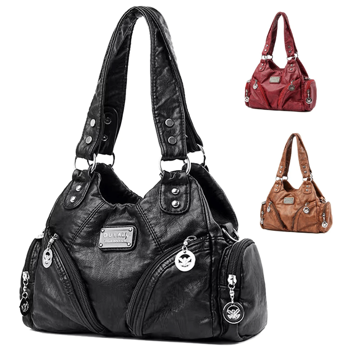 

Luxury Soft Pu Leather Brand Girls Shoulder Bags Black HandBags Tote New Arrival Mini Small Motorcycle Bags Crossbody for Women