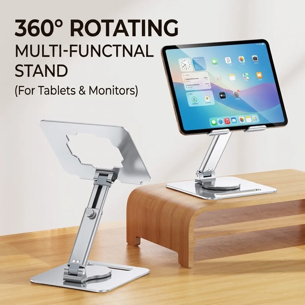 Aluminum Tablet Stand 360 Rotating Base Height Angle Adjustable Foldable Desktop Holder for iPad Pro Air Mini Samsung Drawing