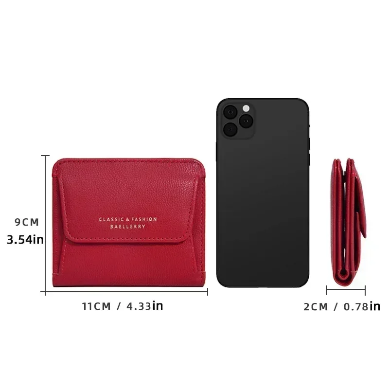 2024New Short Mini Wallets for Women PU Leather Card Holder Solid Coin Purse Female Multi-functional Fashion Small Red Wallet