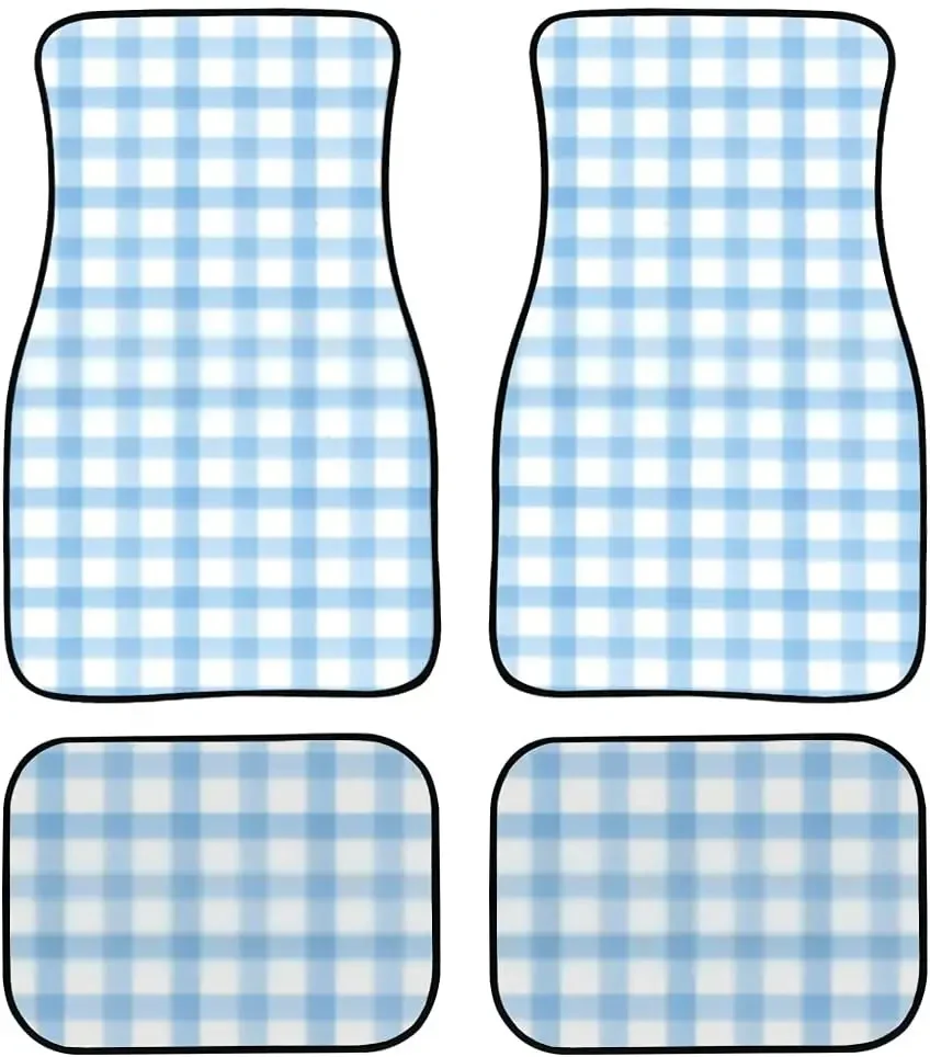 Car Floor Mats Pastel Blues Checkered Stripes Print Design Carpet Car SUV Truck Floor Mats 4 Pcs, Car Floor Mats All We