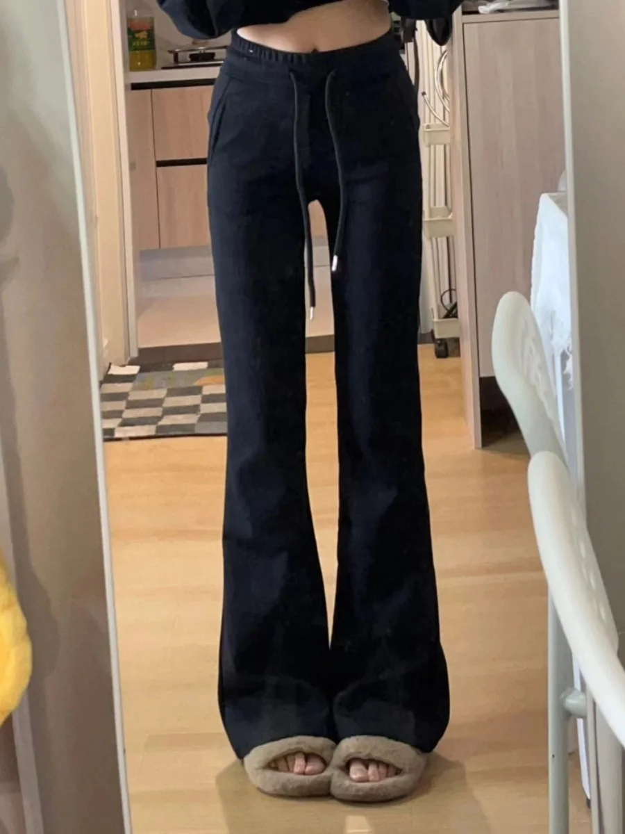 Pantalon de sport décontracté évasé pour femme, style américain, automne-hiver, grandes tailles, couvrant les hanches, amincissant, polyvalent, coupe poire...