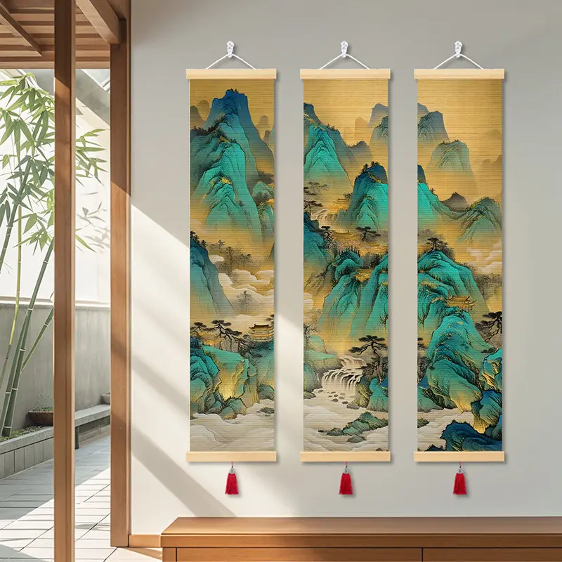 Wall Art Paintings Thousand Miles Rivers Mountains Bamboo Scroll Wall Art Blue Green Landscape Tea Room Tatami Room Aesthetic