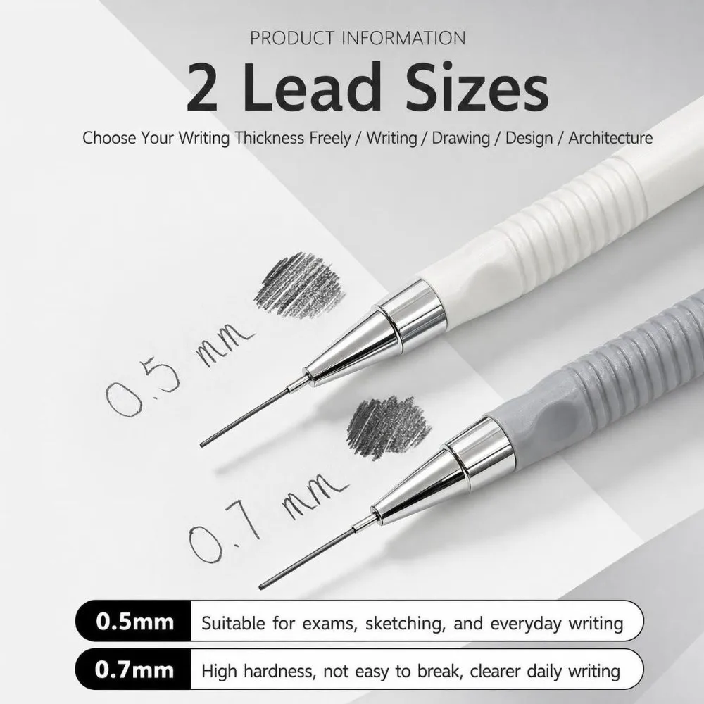 Triangular Grip Mechanical Pencil Set 0.5/0.7mm HB Automatic Pencils with Lead Refills & Erasers Propelling Pencil Kit