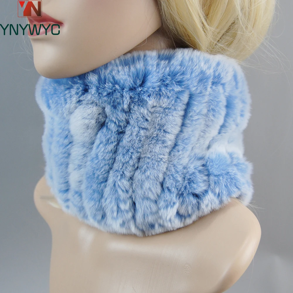 Rex Rabbit Fur Ring Scarves Warm Soft Women Genuine Rex Rabbit Fur Headbands Scarf Handmade Knitted Real Rex Rabbit Fur Scarfs