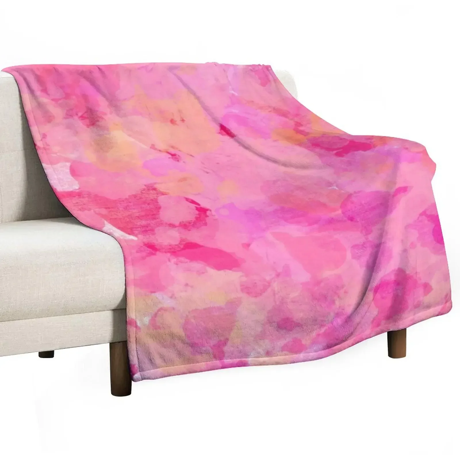 

Pink Brushstrokes of Paint Pattern - Modern Art Throw Blanket Picnic Quilt Designers Bed linens Blankets